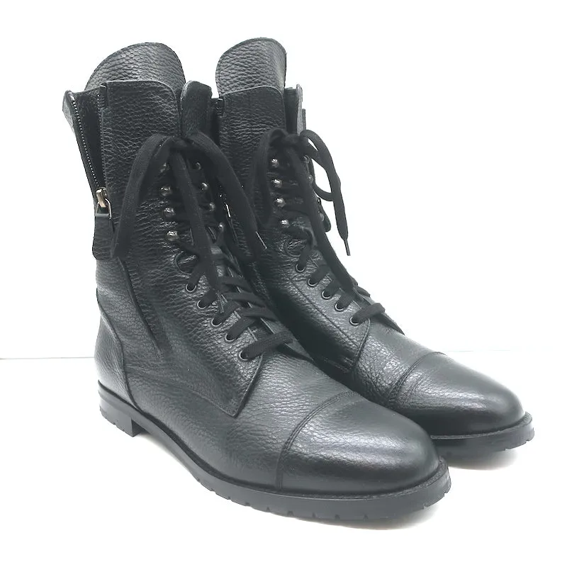 Bottes de combat Manolo Blahnik Lugata à fermeture éclair latérale en cuir grainé noir taille 41
