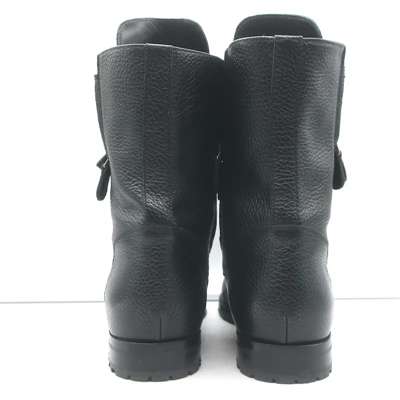 Bottes de combat Manolo Blahnik Lugata à fermeture éclair latérale en cuir grainé noir taille 41