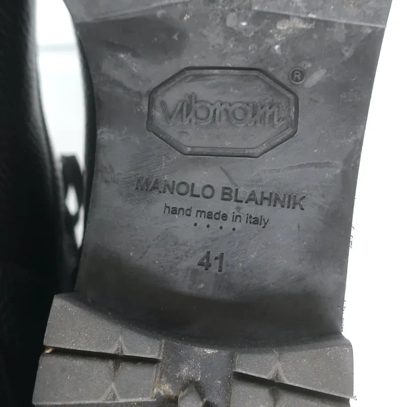 Bottes de combat Manolo Blahnik Lugata à fermeture éclair latérale en cuir grainé noir taille 41