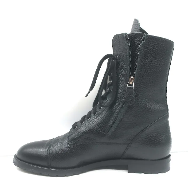 Bottes de combat Manolo Blahnik Lugata à fermeture éclair latérale en cuir grainé noir taille 41