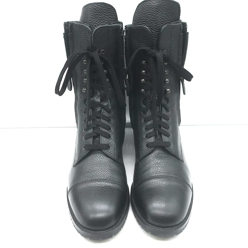 Bottes de combat Manolo Blahnik Lugata à fermeture éclair latérale en cuir grainé noir taille 41