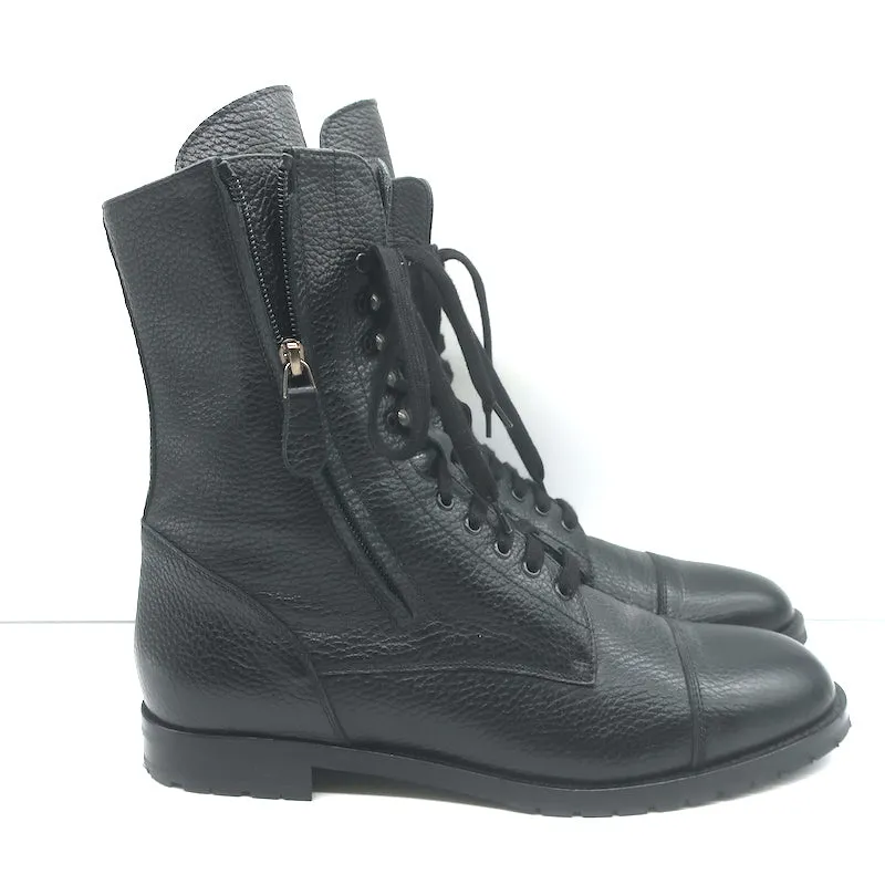 Bottes de combat Manolo Blahnik Lugata à fermeture éclair latérale en cuir grainé noir taille 41