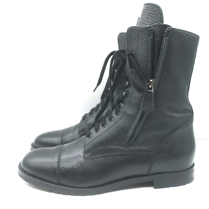 Bottes de combat Manolo Blahnik Lugata à fermeture éclair latérale en cuir grainé noir taille 41