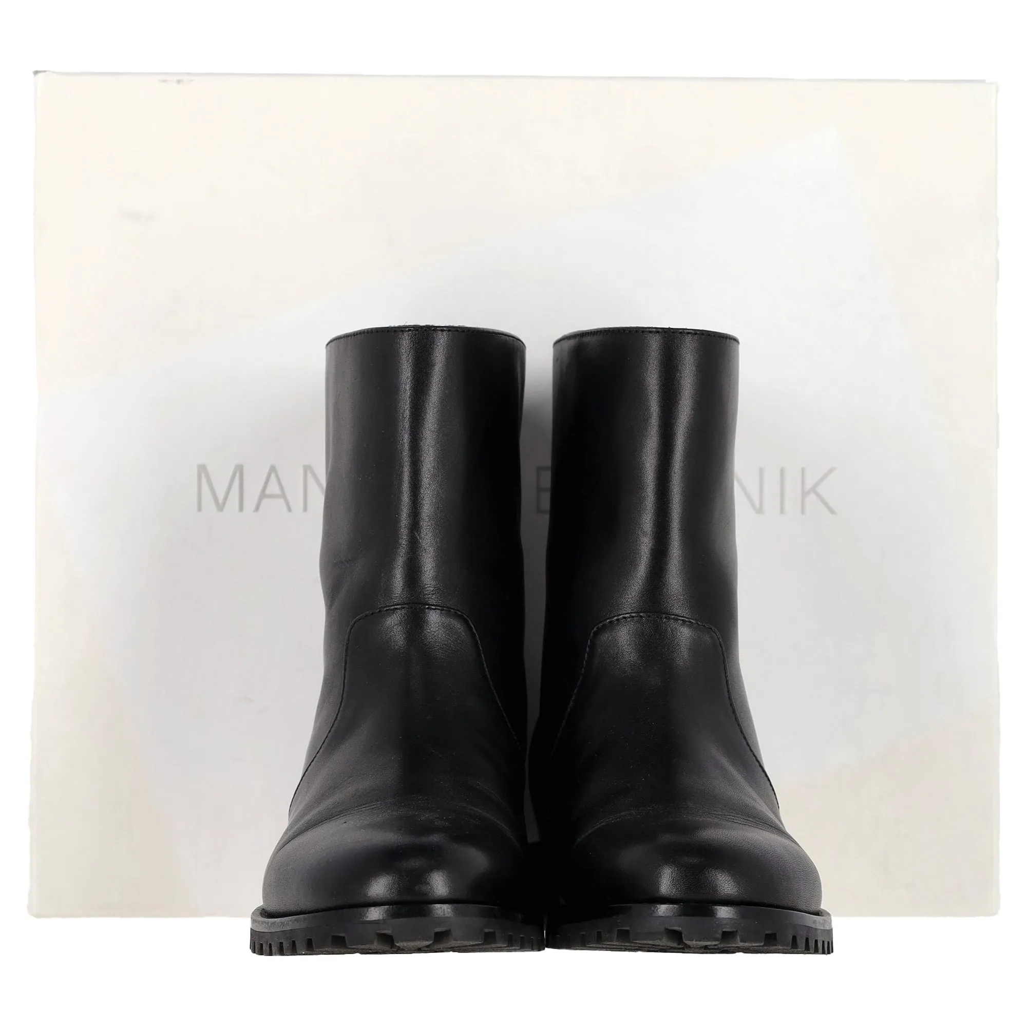 Bottes à la cheville Motosa en cuir de veau noir de Manolo Blahnik