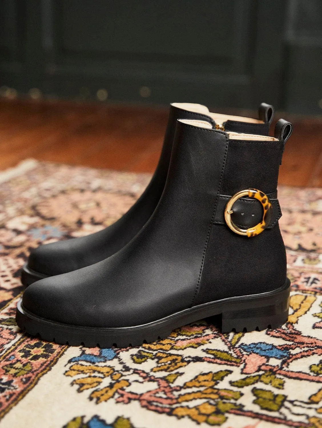 Bottes à boucle en simili cuir vegan Maze | Noir