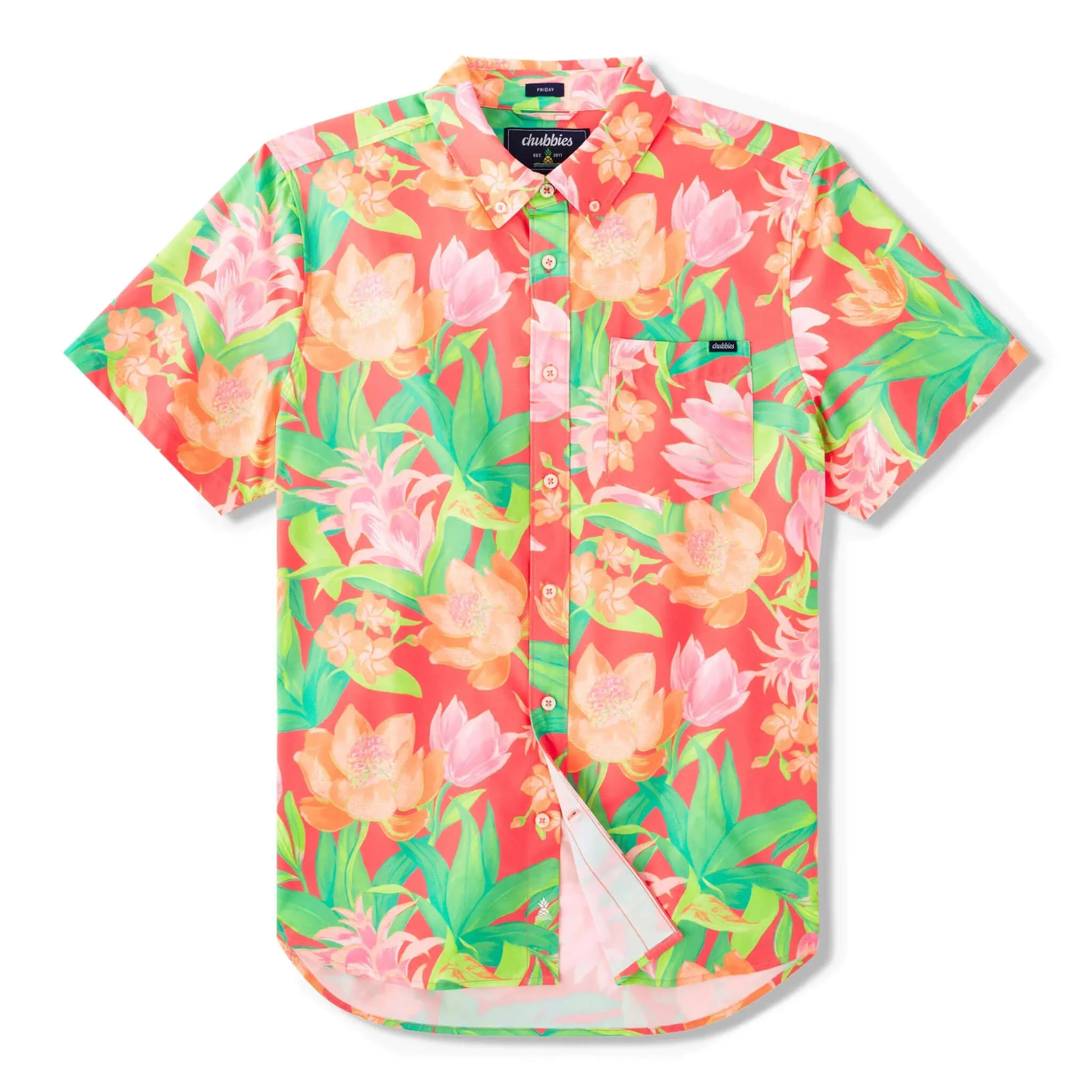 Chemise de sport à manches courtes performante Johnnie-O Chubbies The Tropic Like It's Hot pour homme - Corail