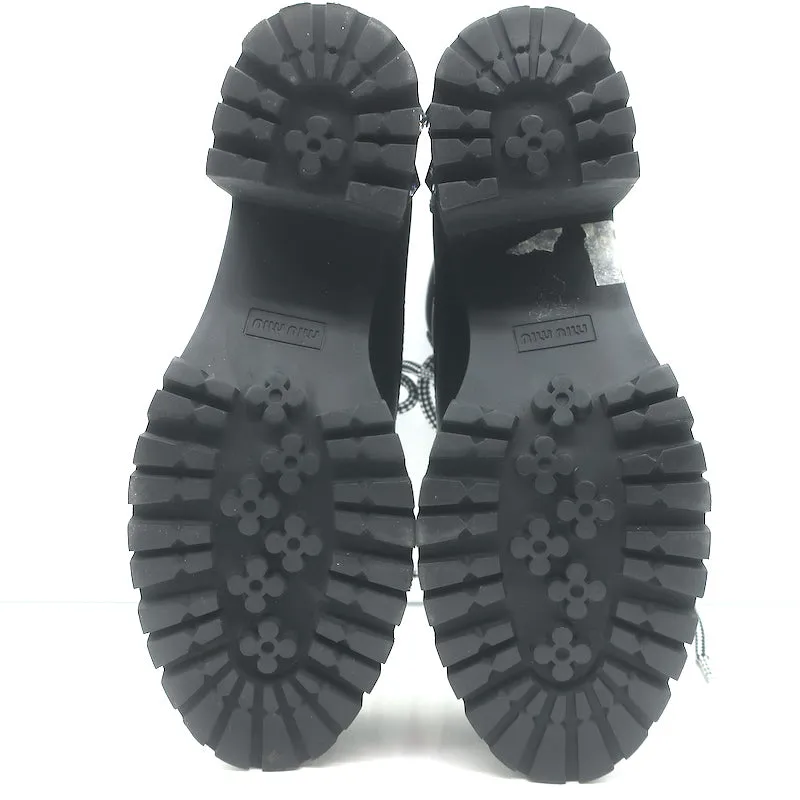 Miu Miu Nevermind Bottes de combat à cristaux Cuir noir Taille 35.5