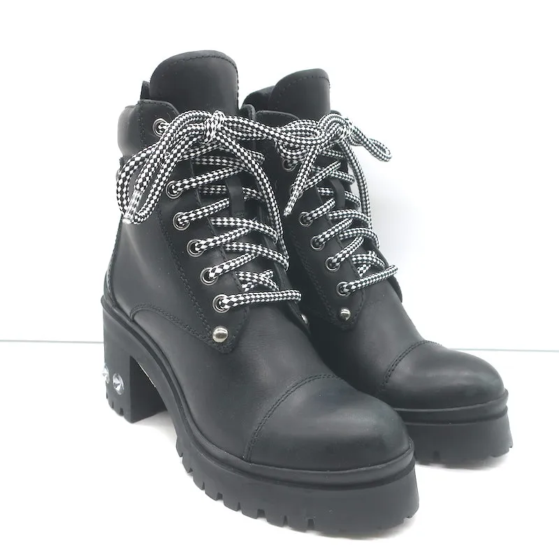 Miu Miu Nevermind Bottes de combat à cristaux Cuir noir Taille 35.5