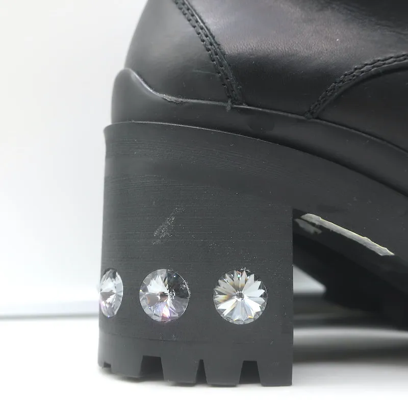 Miu Miu Nevermind Bottes de combat à cristaux Cuir noir Taille 35.5