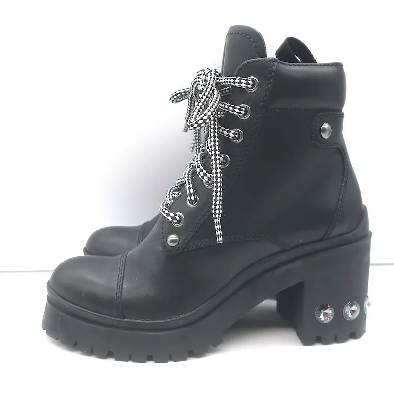 Miu Miu Nevermind Bottes de combat à cristaux Cuir noir Taille 35.5