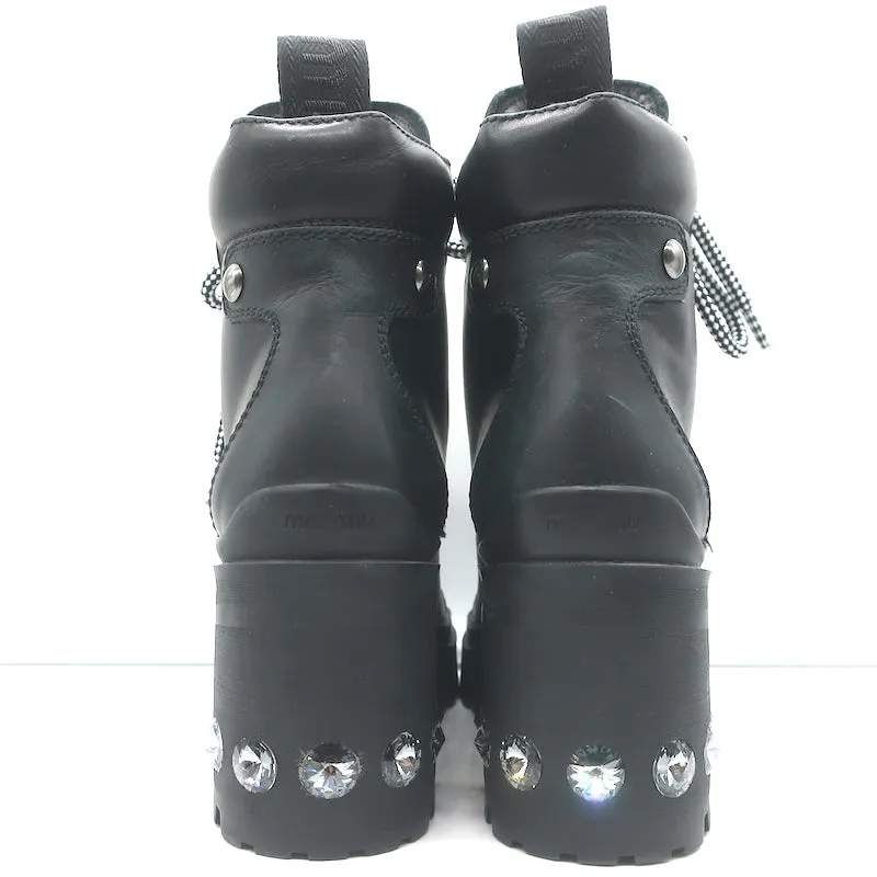 Miu Miu Nevermind Bottes de combat à cristaux Cuir noir Taille 35.5