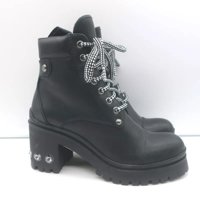 Miu Miu Nevermind Bottes de combat à cristaux Cuir noir Taille 35.5
