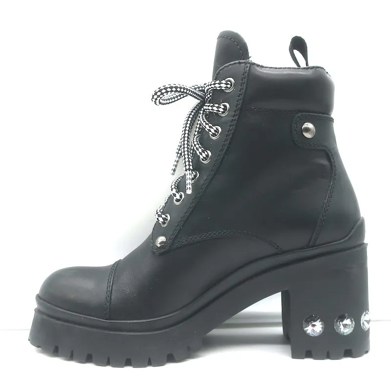 Miu Miu Nevermind Bottes de combat à cristaux Cuir noir Taille 35.5