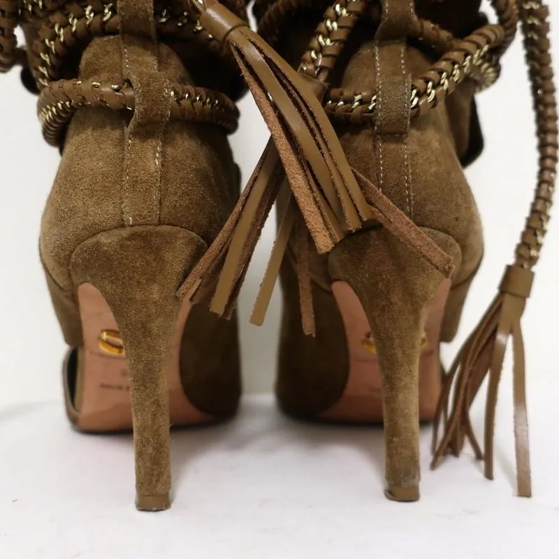 Bottes à talons ouverts Monika Chiang avec chaîne tressée Armena en daim marron taille 35