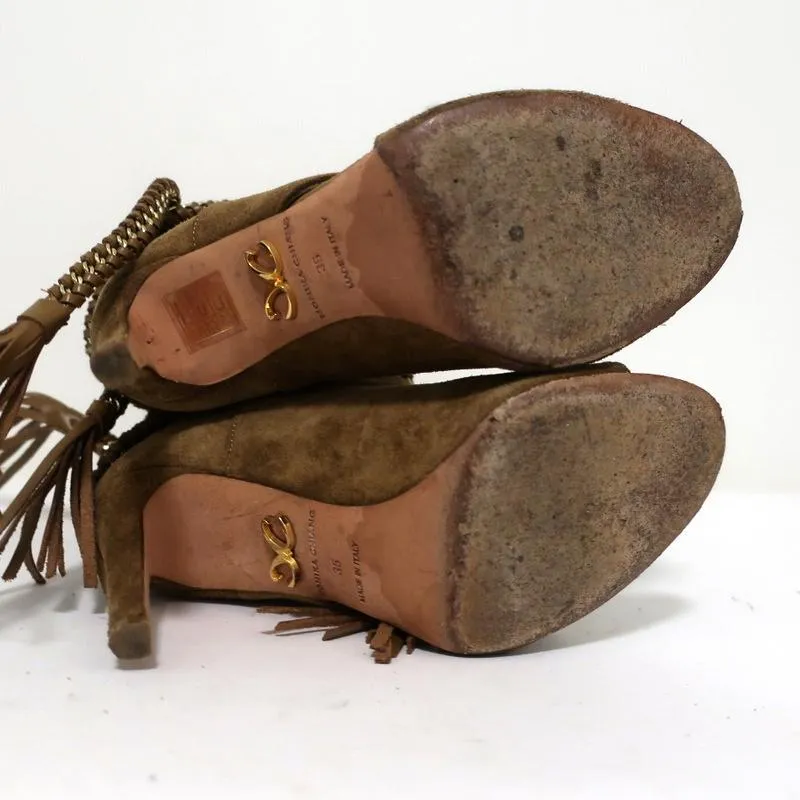 Bottes à talons ouverts Monika Chiang avec chaîne tressée Armena en daim marron taille 35