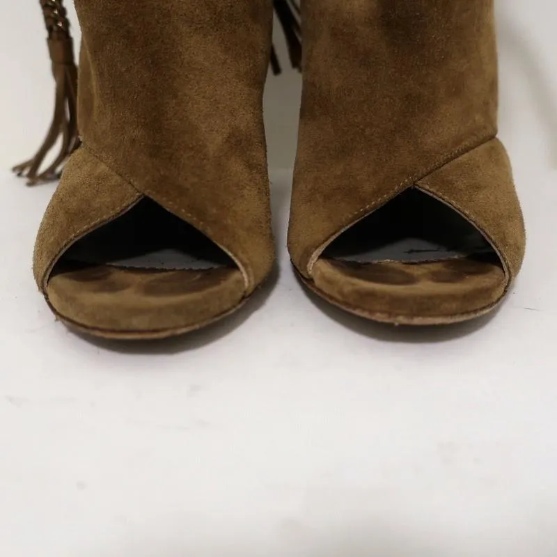 Bottes à talons ouverts Monika Chiang avec chaîne tressée Armena en daim marron taille 35