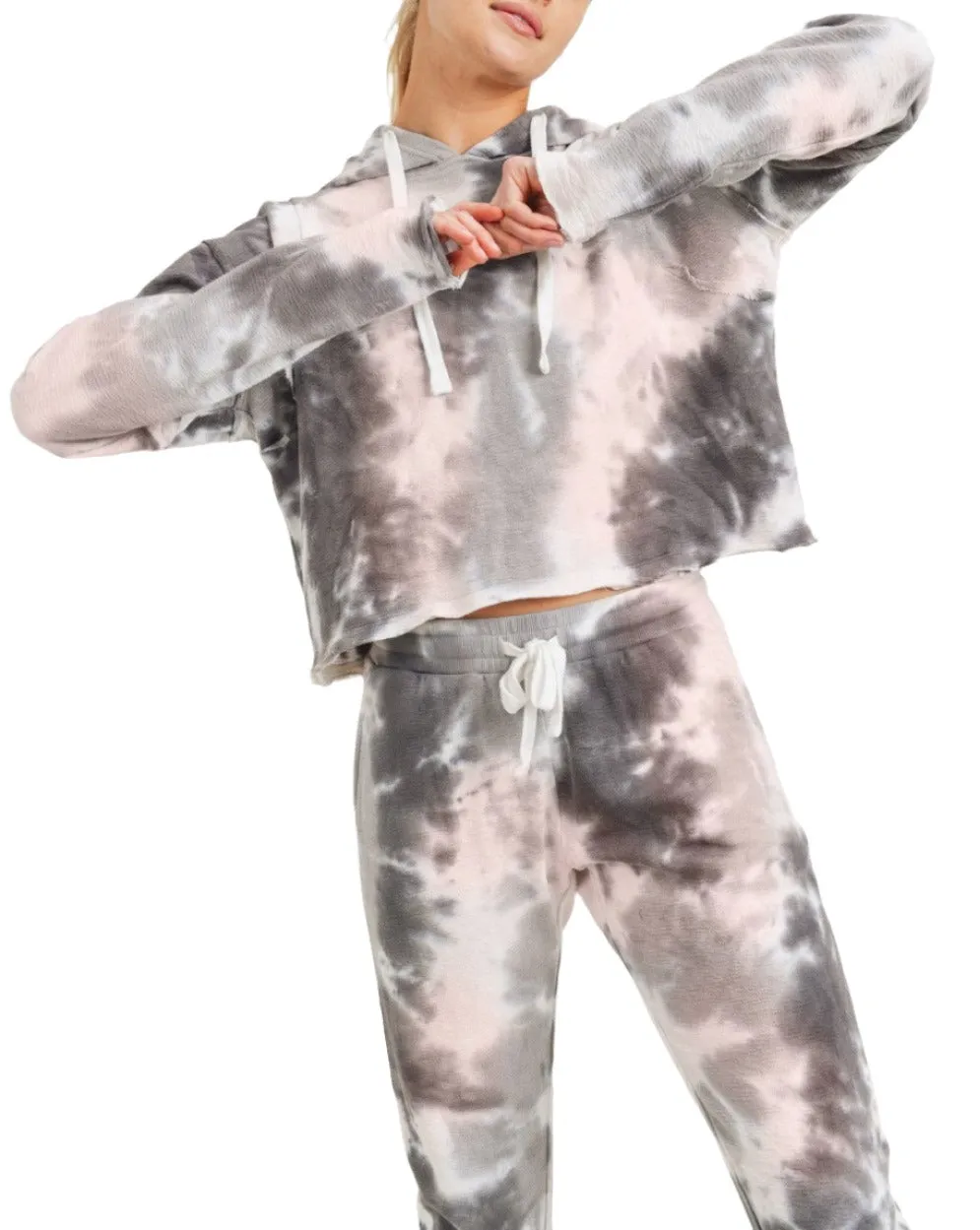 Mono B Tie Dye Jacquard Hoodie court KT11687