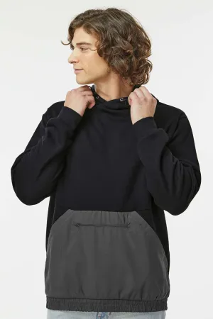 MV Sport Mens Mixed Media Hooded Sweatshirt Hoodie w/ Pocket - Black/Charcoal Grey Clothing Mv-Sport