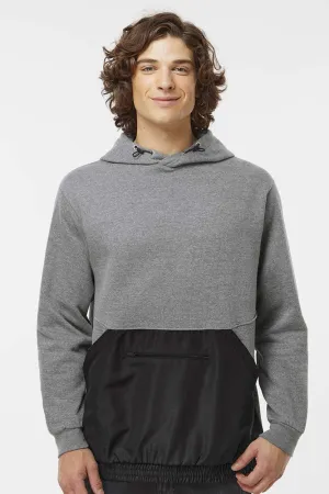 MV Sport Mens Mixed Media Hooded Sweatshirt Hoodie w/ Pocket - Graphite Grey/Black Clothing Mv-Sport