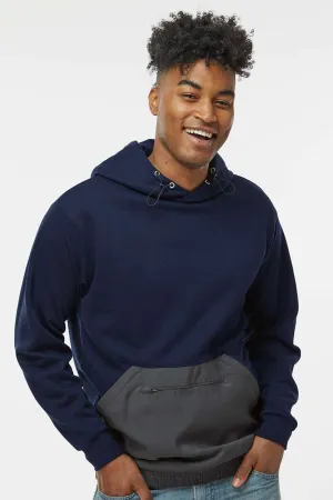 MV Sport Mens Mixed Media Hooded Sweatshirt Hoodie w/ Pocket - Navy Blue/Charcoal Grey Clothing Mv-Sport