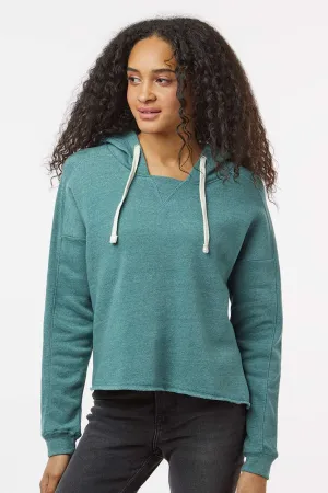 MV Sport Womens Angel Fleece Crop Hooded Sweatshirt Hoodie - Mallard Green Clothing Mv-Sport