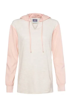 MV Sport Womens French Terry Colorblock Hooded Sweatshirt Hoodie w/ Pouch Pocket - Cameo Pink/Oatmeal Clothing Mv-Sport