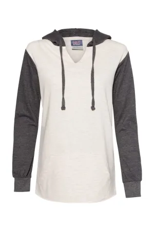 MV Sport Womens French Terry Colorblock Hooded Sweatshirt Hoodie w/ Pouch Pocket - Charcoal Grey/Oatmeal Clothing Mv-Sport