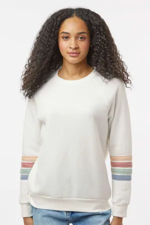 MV Sport Womens Striped Sleeves Crewneck Sweatshirt - Ivory Clothing Mv-Sport