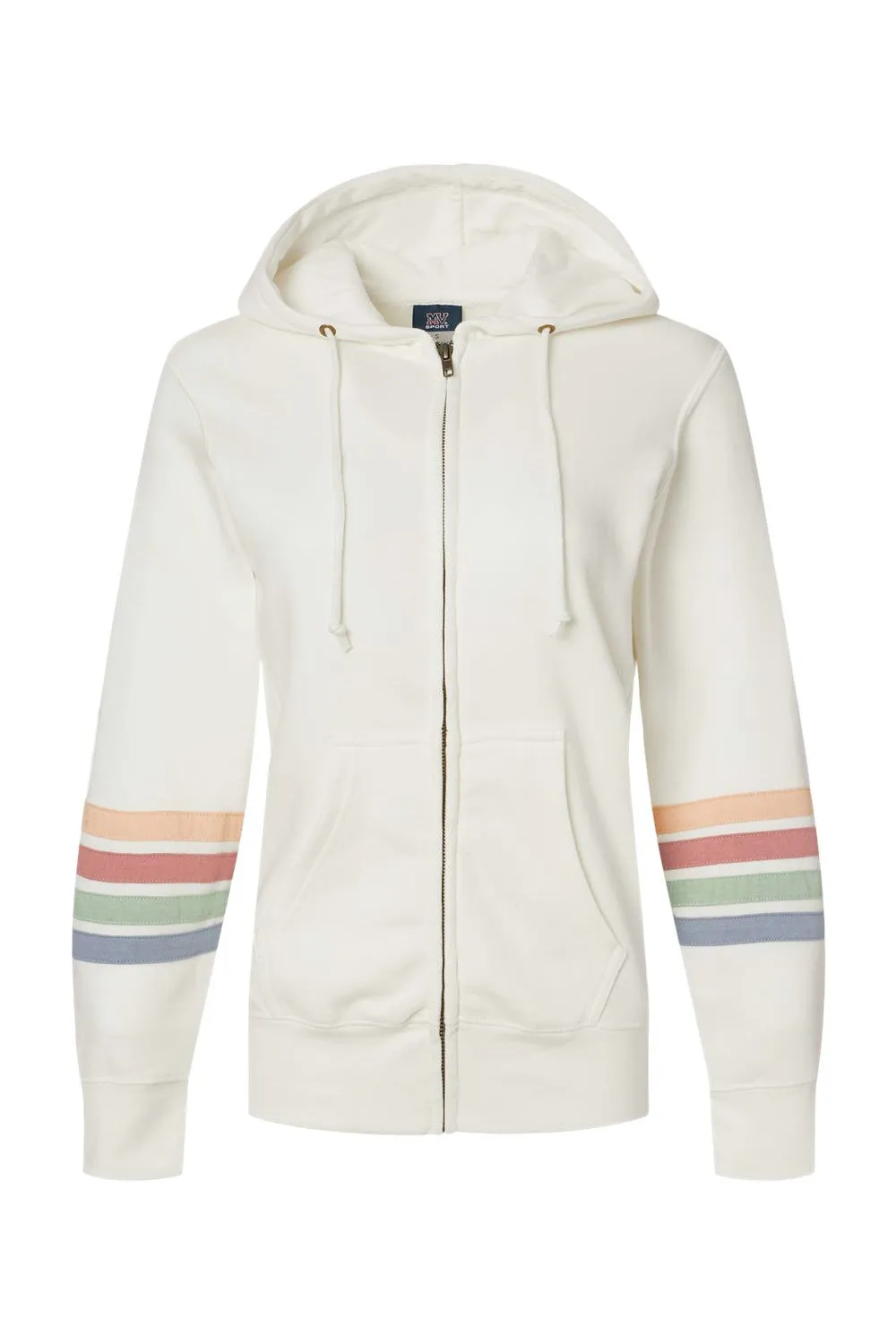 MV Sport Sweat à capuche femme avec manches rayées et fermeture éclair complète, poches incluses - Vêtement ivoire Mv-Sport