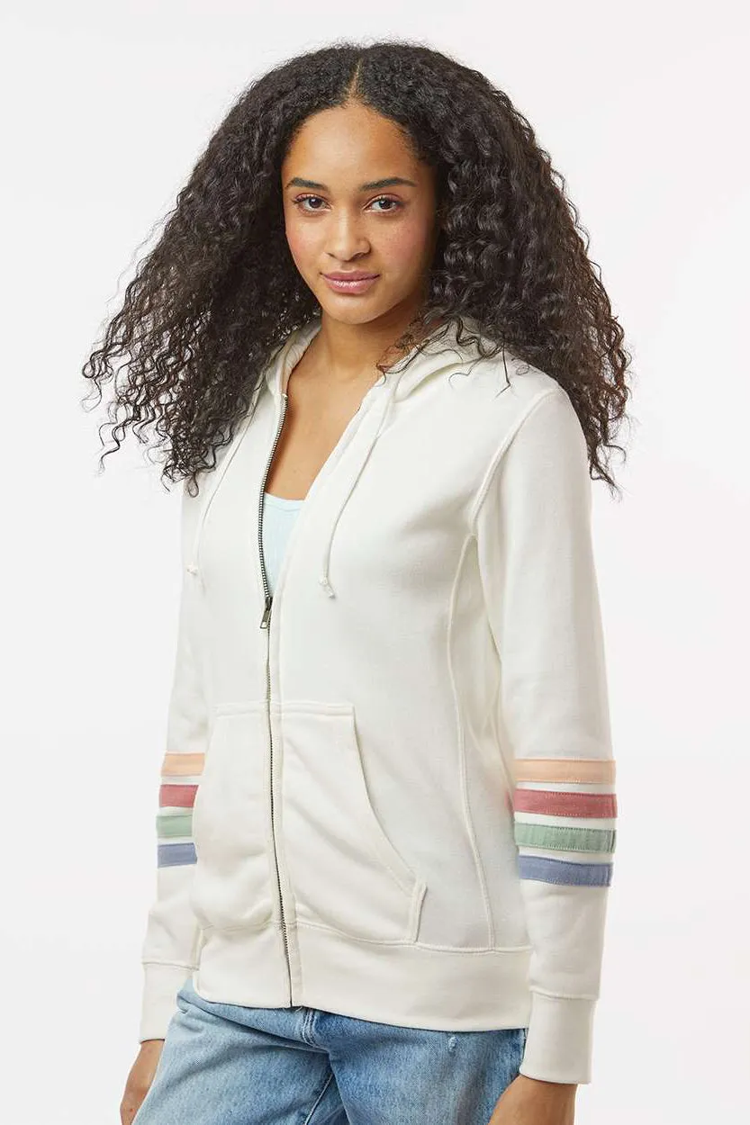 MV Sport Sweat à capuche femme avec manches rayées et fermeture éclair complète, poches incluses - Vêtement ivoire Mv-Sport