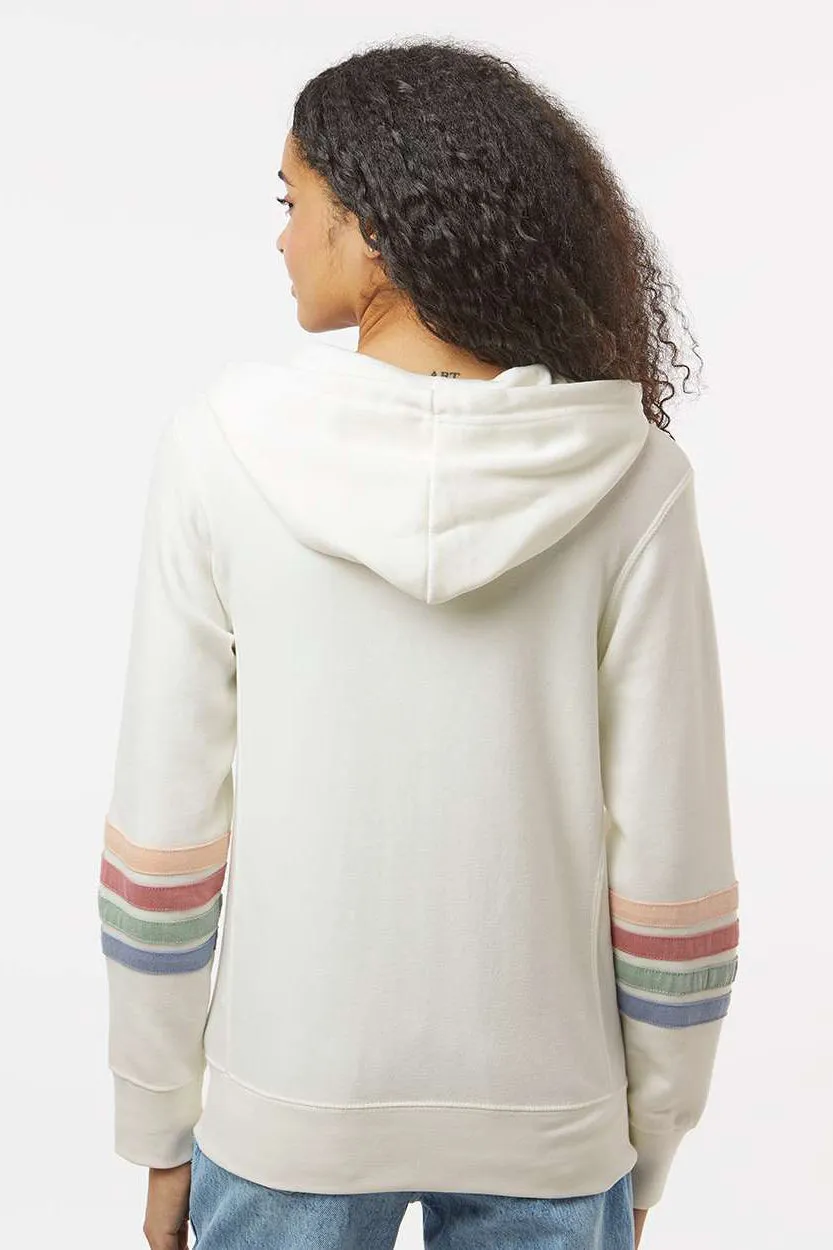 MV Sport Sweat à capuche femme avec manches rayées et fermeture éclair complète, poches incluses - Vêtement ivoire Mv-Sport