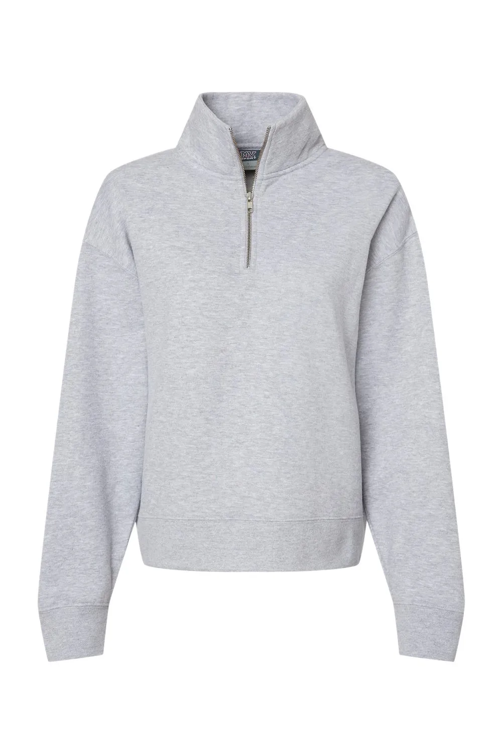 MV Sport Pull à capuche en polaire imitation daim pour femmes avec fermeture 1/4 - Gris chiné Vêtements Mv-Sport