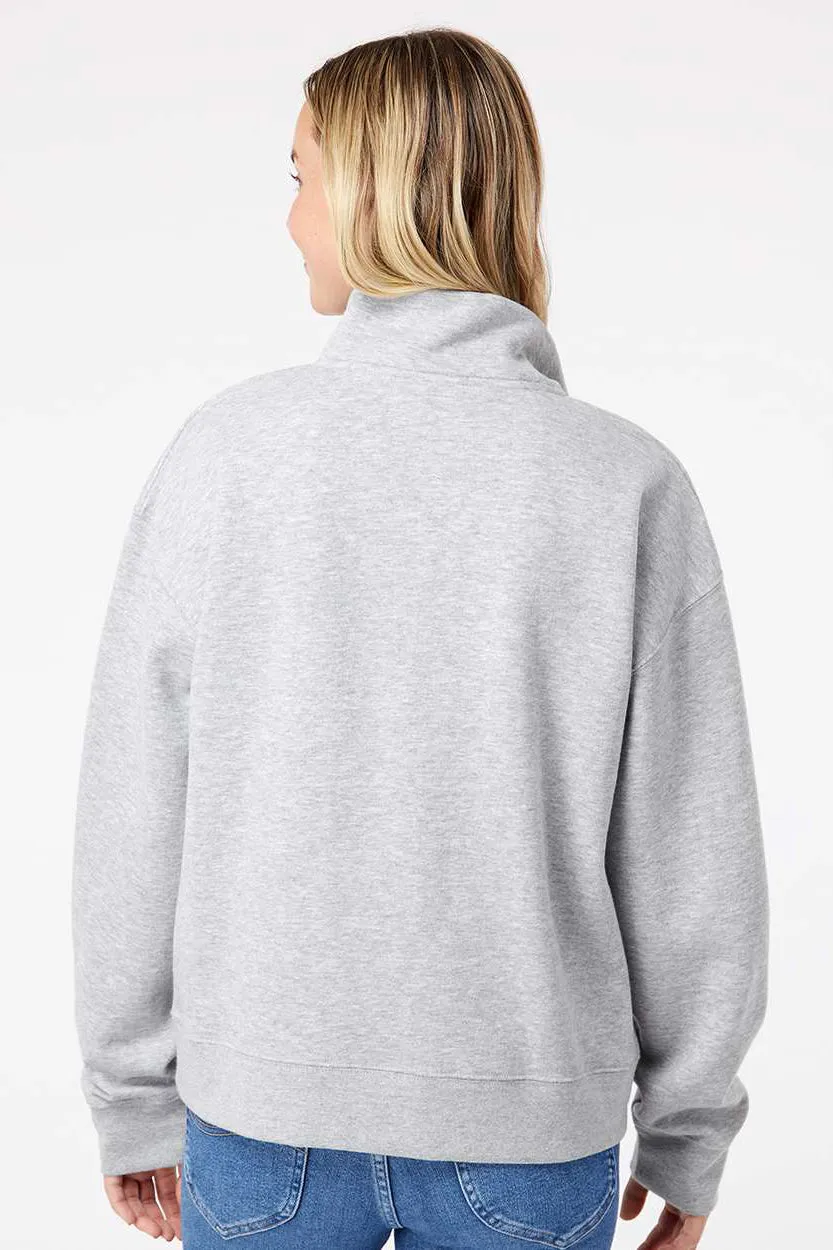 MV Sport Pull à capuche en polaire imitation daim pour femmes avec fermeture 1/4 - Gris chiné Vêtements Mv-Sport