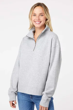 MV Sport Womens Sueded Fleece 1/4 Zip Sweatshirt - Heather Grey Clothing Mv-Sport