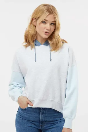 MV Sport Womens Sueded Fleece Colorblock Crop Hooded Sweatshirt Hoodie - Arctic Blue Clothing Mv-Sport