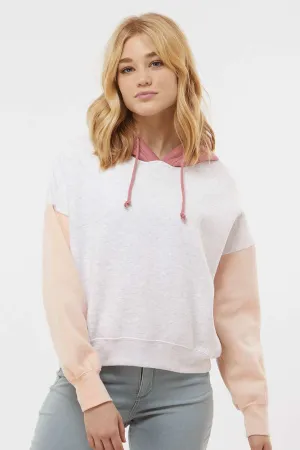 MV Sport Womens Sueded Fleece Colorblock Crop Hooded Sweatshirt Hoodie - Cameo Pink Clothing Mv-Sport