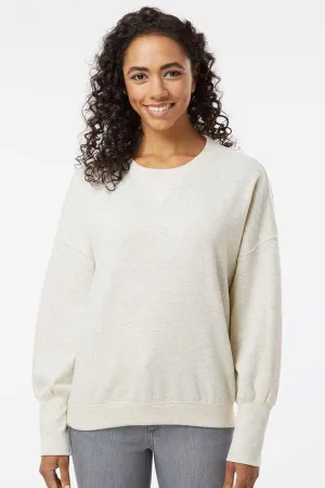 MV Sport Womens Sueded Fleece Crewneck Sweatshirt - Oatmeal Clothing Mv-Sport
