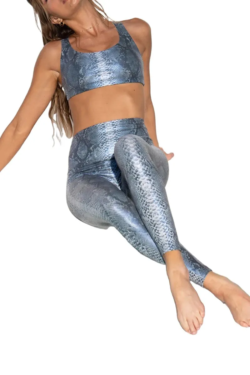 Onzie Hot Yoga Pantalon Midi Haute Taille Foil 2252 Bleu Mamba