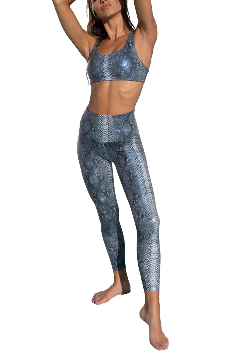 Onzie Hot Yoga Pantalon Midi Haute Taille Foil 2252 Bleu Mamba