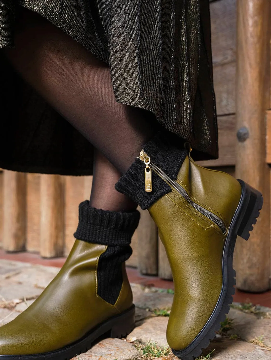 Bottes Chelsea plates en similicuir vegan Oracle | Kaki