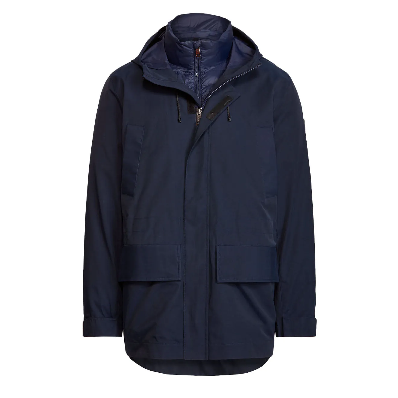 Polo Ralph Lauren Veste à Capuche en Sergé et Doublure Matelassée Collection Marine