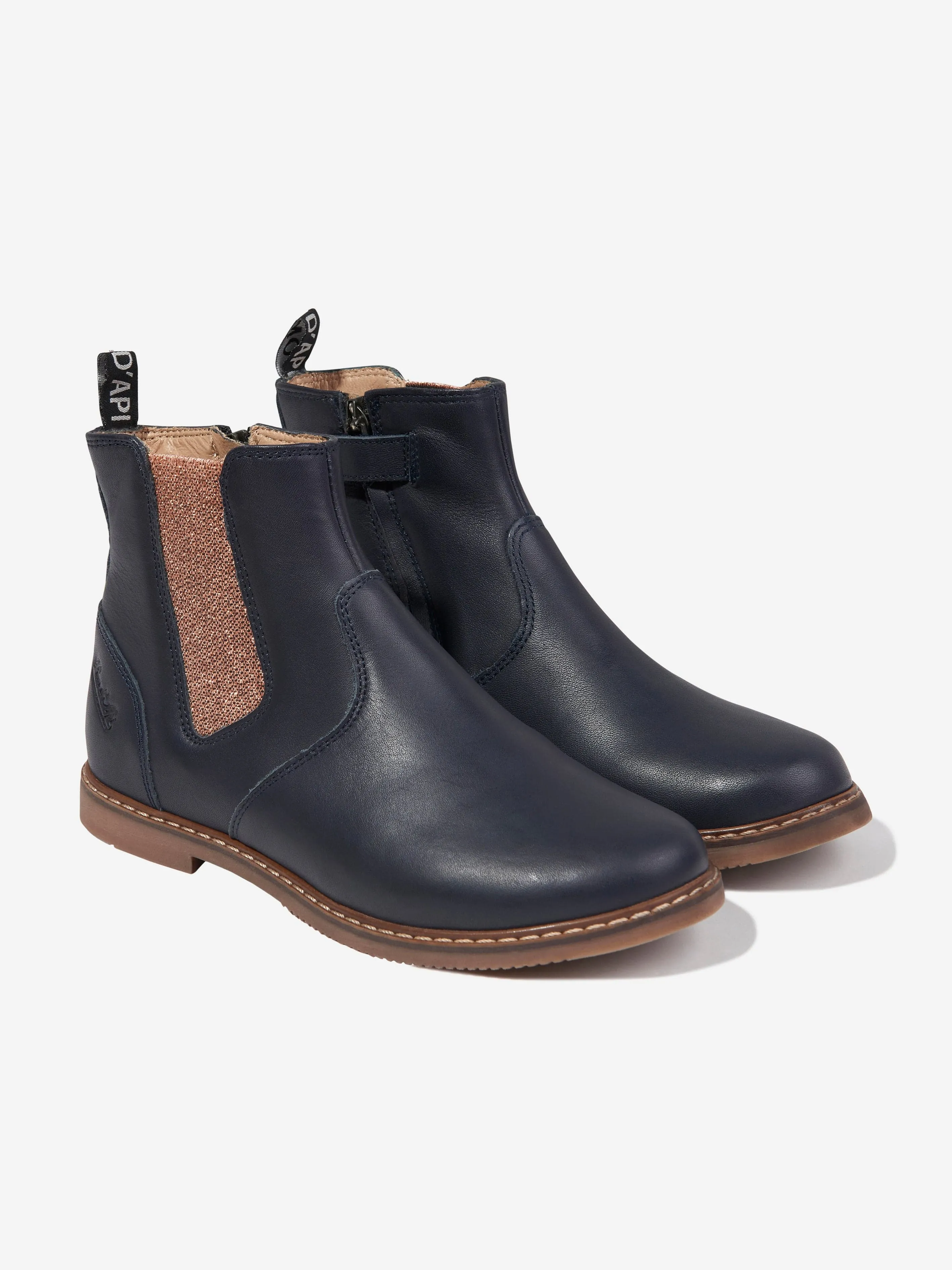 Bottes Jod à Fermeture Éclair en Cuir Pom D'Api pour Filles en Bleu Marine