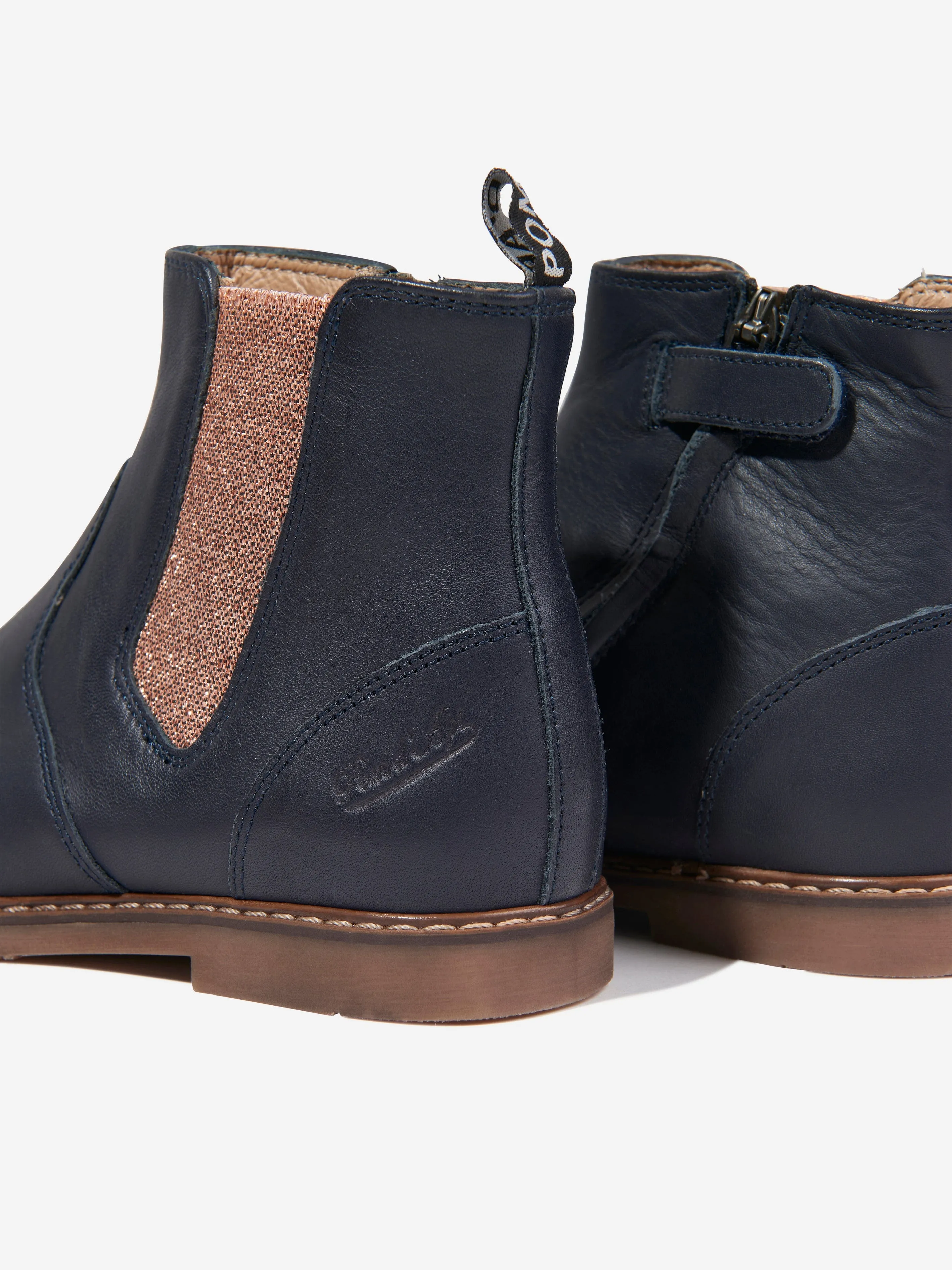 Bottes Jod à Fermeture Éclair en Cuir Pom D'Api pour Filles en Bleu Marine