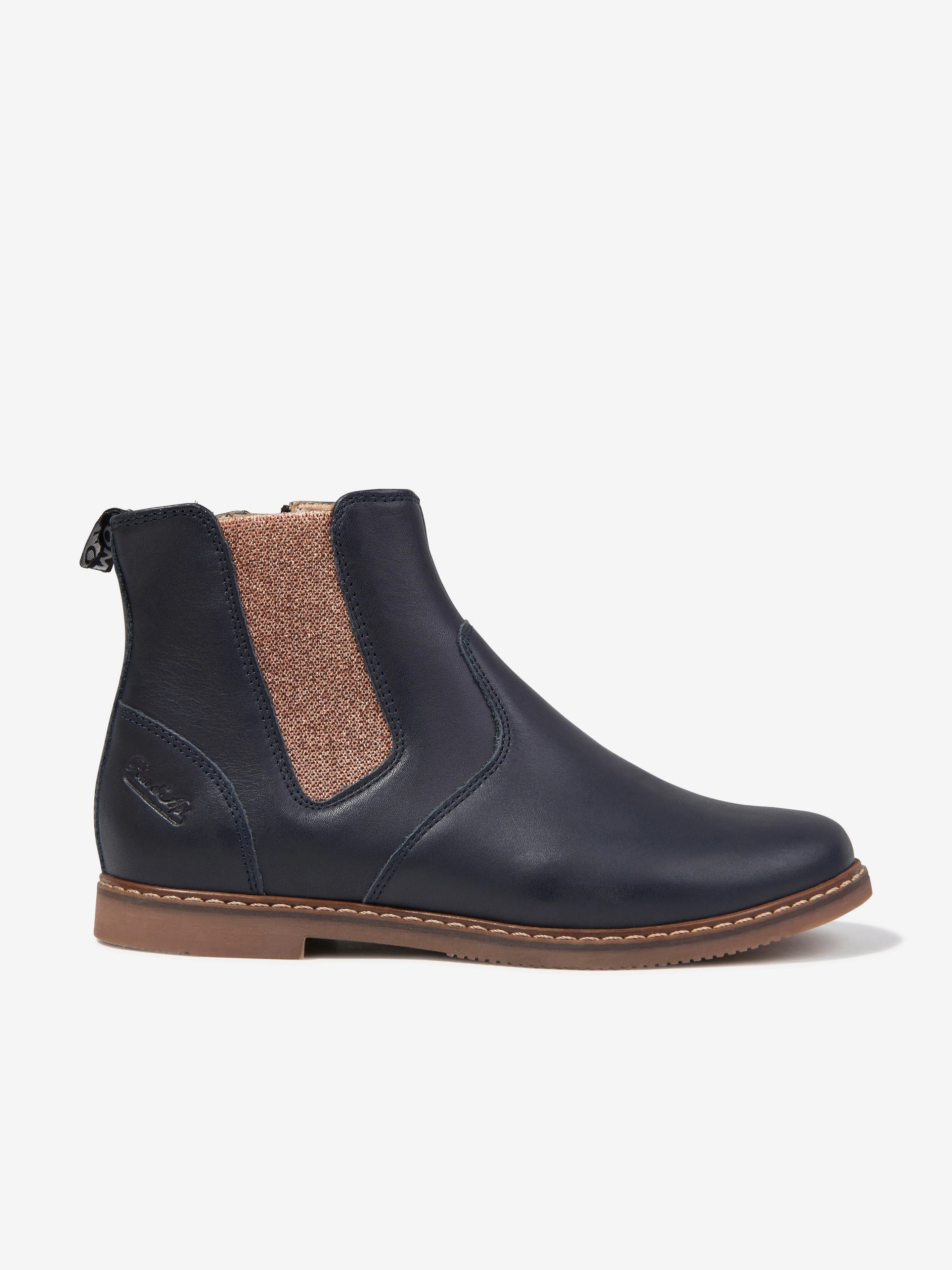 Bottes Jod à Fermeture Éclair en Cuir Pom D'Api pour Filles en Bleu Marine