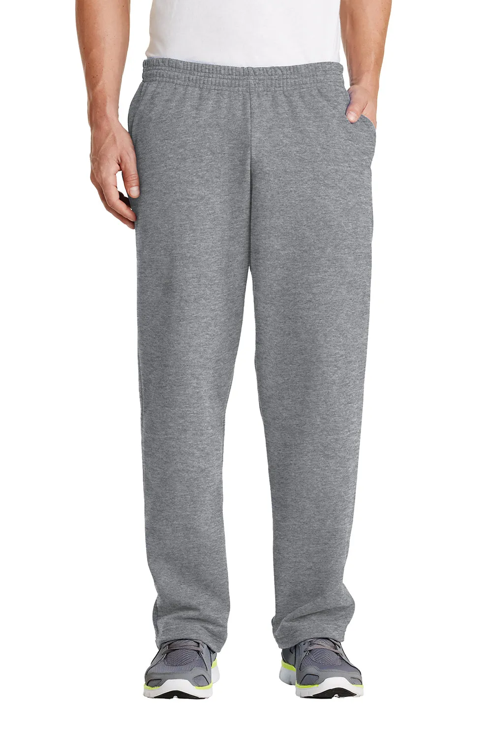 Port & Company Pantalon de survêtement pour homme en polaire résistante aux pilules avec poches et bas ouvert - Gris chiné