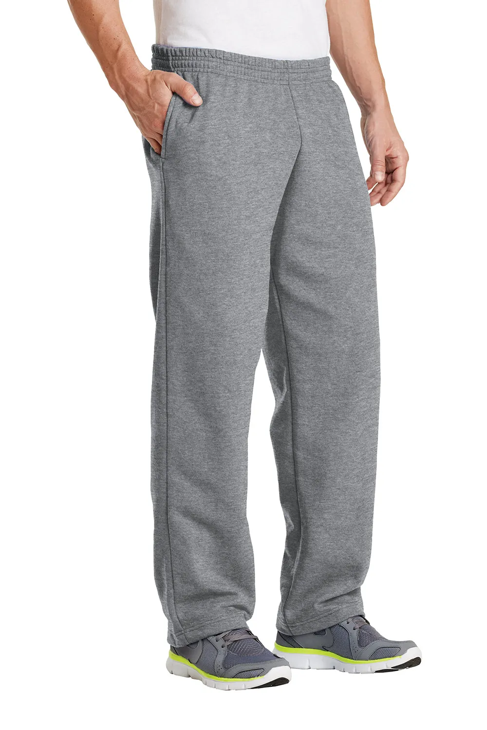 Port & Company Pantalon de survêtement pour homme en polaire résistante aux pilules avec poches et bas ouvert - Gris chiné