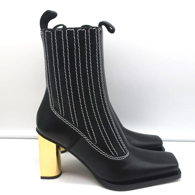 Bottes Chelsea à talon doré Proenza Schouler en cuir noir Taille 36.5 NEUVE