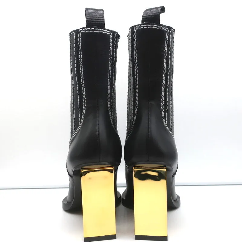 Bottes Chelsea à talon doré Proenza Schouler en cuir noir Taille 36.5 NEUVE