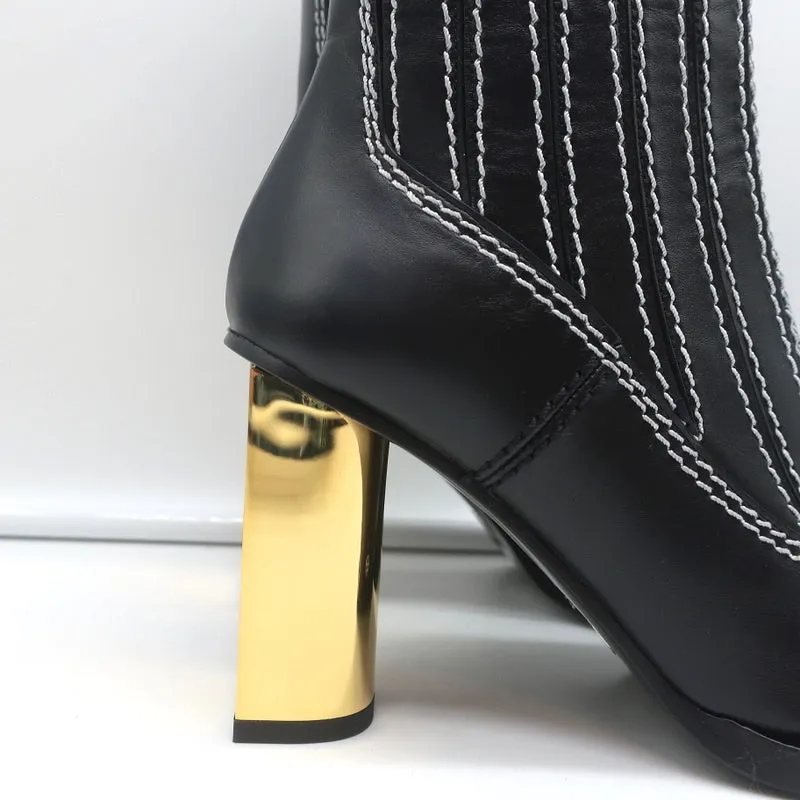 Bottes Chelsea à talon doré Proenza Schouler en cuir noir Taille 36.5 NEUVE