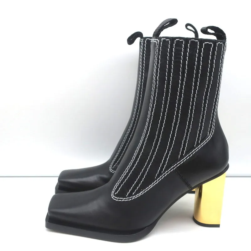 Bottes Chelsea à talon doré Proenza Schouler en cuir noir Taille 36.5 NEUVE